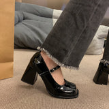 Xajzpa Black Heels For Women Pumps Lolita Shoes Square Toe Sexy Sandals Footwear Chunky Black Beige Mary Jane Crossdressers Africa