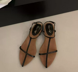Xajzpa New Brand Women Sandal Fashion Narrow Band Flat Heel Ladies Gladiator Shoes Pointed Toe Ankle Buckle Zapatos Muje