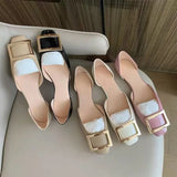 Xajzpa New Women Sandals Metal Square Buckle Leather Thick Heel Square Toe Sandal Spring Casual Low Heel Back Strap Fashion Sandals