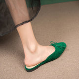 Xajzpa Flats Bow Sandals Summer New Fashion Women Mules Shoes Designer Suede Pointed Toe Slippers Dress Casual Slingback Zapatos Mujer