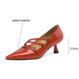 New Patent Leather Mary Jane Shoes Spring Woman Shoes Pointed Toe High Heels Women Pumps Shoes for Women Large Size Ladies