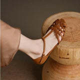 Xajzpa Shoes Female Sandal Women's Girls Beige New Summer Comfort Low Retro Flat Back Strap Square heel Rubber PU Scandals Solid C