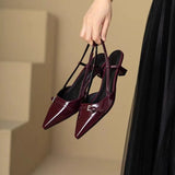 Xajzpa New Pointed Toe Sexy Mid Heels Party Shoes Women Sandals Designer Brand Pumps Slingback Casual Shoes Dress Shoes