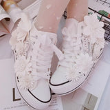 New White Inner Height-increasing Vulcanized Shoes Original Butterfly Flower High-top Canvas Shoes Sweet Lace-up Women's Shoes