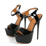 Xajzpa Big Size 45 46 Black Patent Leather Super High Heels Platform Sandals For Women Sexy Open Toe Fetish Stripper Shoes Pumps