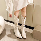 Xajzpa   Women's Boots Retro Autumn Winter White Knee High Boots Big Size 41 Women Comfy Walking Female Western Cowboy Boot Women's Shoes