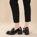 Size 36-43 2023 High Quality Platform Loafers Lug Sole Women Slip on Shoes Metal Chain Chunky Heel Office Bristih School