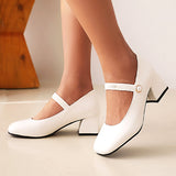 Xajzpa - Elegant Medium Heels Women Pumps Mary Jane Shoes New Spring White Blue Green Heeled Wedding Office Shoes Female Large Size