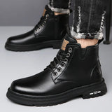 Xajzpa 2025 New MEN'S BOOTS with Retro Style Leather Boots, Thick Soles, Wear-resistant MEN'S High Top Casual Shoes