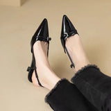 Xajzpa New Pointed Toe Sexy Mid Heels Party Shoes Women Sandals Designer Brand Pumps Slingback Casual Shoes Dress Shoes