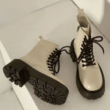 Xajzpa British Style Autumn Platform Shoes for Women Fashion Lace Up Round Toe Ankle Boots for Women Chunky Heel Ladies Short Boots