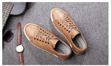 Xajzpa Men's Casual Leather Shoes for Men Fashion Four Seasons Breathable Lace-up Athletic Shoes Shallow Skate Shoes Large Sizes 38-48