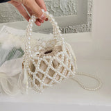 Xajzpa Fashion Lady Basket Handbag Summer Women's Shoulder Crossbody Bag Bohemia Travel Beach Bag Luxury Design Pearl Shopper Tote