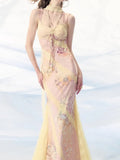 Xajzpa Fashion Printed Patchwork Dress Women's Camisole Stretch Lace Fishtail Dresses 2025 Summer New Tide