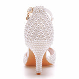 Xajzpa White Pearl Sandals Women Open Toe High Heels Lady Luxury Wedding Shoes Banquet Dress Stiletto