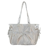 Xajzpa New Product Satin Folded Bow Tote Bag Sweet Advanced Girl Shoulder Bag Fashionable Large Capacity Commuting Underarm Bag