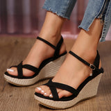 Xajzpa  Fashion Wedge Sandals for Women Summer Casual Non-slip Peep Toe Platform Shoes Rubber Sole Buckle Elegant Heel Woman Sandale