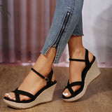 Xajzpa  Fashion Wedge Sandals for Women Summer Casual Non-slip Peep Toe Platform Shoes Rubber Sole Buckle Elegant Heel Woman Sandale