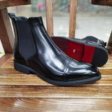 Xajzpa - New Black Chelsea Boots for Men Red Sole Square Toe Slip-On Business Men Ankle Boots Free Shipping Botas De Hombre