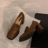 Xajzpa Summer Shoes Ladies Women's Heels Oxfords Loafers With Fur Female Footwear Slip-on New On Heels Retro Leather Dress Slip