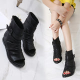 Xajzpa Brand Women's Shoes Zipper Sandals Boots Clogs Platform Fashion Wedge Ladies Mid-Calf Lolita High Heel Rome Square Toe Peep