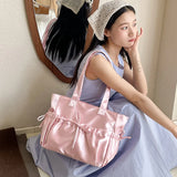 Xajzpa New Product Satin Folded Bow Tote Bag Sweet Advanced Girl Shoulder Bag Fashionable Large Capacity Commuting Underarm Bag