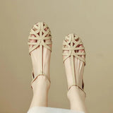 Xajzpa Shoes Female Sandal Women's Girls Beige New Summer Comfort Low Retro Flat Back Strap Square heel Rubber PU Scandals Solid C