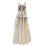 Xajzpa Fashion Women Dress Sleeveless V Neck Lace Neck Hanging White Elegant Female Party Dresses New Tide