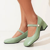 Xajzpa - Elegant Medium Heels Women Pumps Mary Jane Shoes New Spring White Blue Green Heeled Wedding Office Shoes Female Large Size