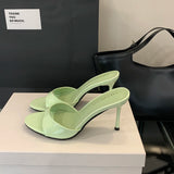 Xajzpa Brand Women Slippers High Heels Sandals Sexy Pointed Open Toe Party Wedding Summer Shoes Woman Soft Outdoor Slides