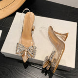 Xajzpa PVC Transparent Women Pumps Sexy Crystal Bowknot Pointed Toe  Slingback High Heels Mules Sandal Female Wedding Prom Shoes