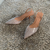 Xajzpa 2023 Fashion Summer Women High Heels Pearl Decoration Slingback Woman Pumps Pointed Toe High Heels Sandals Elegant Woman Shoes