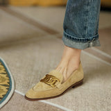 New Sheep Suede Women Loafers Spring/summer Low Heel Woman Shoes Round Toe Chunky Heel Women Pumps Metal Buckle Shoes for Women