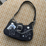 Y2k Fashion Women's Handbags Stars Pattern Cool Girls Underarm Bag Fashion Canvas Female Small Shoulder Bags Chain Tote Purses