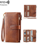 Xajzpa Fashion Retro Women's Long Wallet RFIDTrifold Large Capacity Credit Card Holder Card Holder Double Zipper Clutch Wristlet Wallet