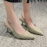 Xajzpa Brand Designer Slingbacks High Heels Pumps Women Pointed Blue Pointed Toe Party Shoes Summer Thin Heeled Sandals High Heel Shoes