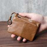 Xajzpa  Handmade Genuine Leather Small Wallet, Business Card Bag, Top Layer, Cowhide Simple Zipper, Driver's License Bag, Bus Card  Bag