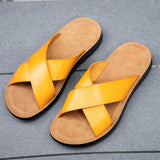Xajzpa Italian genuine leather slippers for men's beach summer high-quality large size 38-47 flat bottomed herringbone sandals