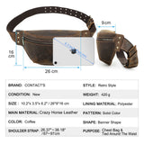 Xajzpa Genuine Leather Waist Bags Crazy Horse Leather Men Waist Pack Hip Bum Bag Crossbody Bag Travel Bag for 8.3" iPad Mini