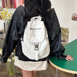 Pure White Womens Backpack Vintage Leather Soft Washed American Style Backpack College Style Large Capacity New Travel Bag