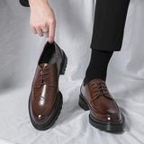 Xajzpa Men's leather shoes, Italian brand, versatile for business, formal wear, casual, high-quality brown, classic block shoes.