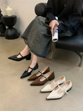 Xajzpa Retro Style Thick Heel Spring and Autumn Women Mary Jane Shoes Fashion Shallow Pointed Toe Ladies Comfort Office Pumps Footwear