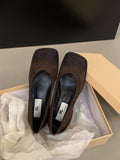 Xajzpa Boat Shoe Autumn Women's Heels Square Toe Black Flats Casual Female Sneakers Shallow Mouth Ladies' Footwear Summer Fall On Heels