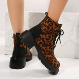 Xajzpa  Sexy Leopard Ankle Boots for Women Autumn Winter Low Square Heels Plus Size 43 Short Booties Shoes Woman Motorcycle Boots