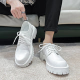 Xajzpa Men's Korean Leather Platform Oxford Slippers in Thick Bottom Racing Casual Sneakers Square Pointed Formal Dress Shoes