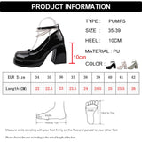 Xajzpa Vintage High Heels Mary Jane Shoes for Women Patent Leather Platform Pumps Woman Pearls Chain Thick-Heeled Shoes Female