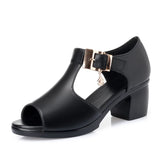 Xajzpa Beige Heeled Sandals Comfort Shoes for Women Med Buckle Strap 2025 Summer Black Block Girls Low Closed High Medium New Fashion S
