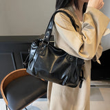 Xajzpa 1 Piece Women's Pure Color Pu Retro Large Capacity Shoulder Tote Bag