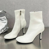 xajzpa Spring Autumn SEXY Round Toe Women Ankle Boots Concise Thin High Heels Shoes Fashion Side Zipper Short Booties