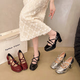 Xajzpa 2025 Platform Heels Women's High-Heeled Shoes Square Toe Mary Jane Latest Chunky Sandals Footwear Beige Lolita New Block African